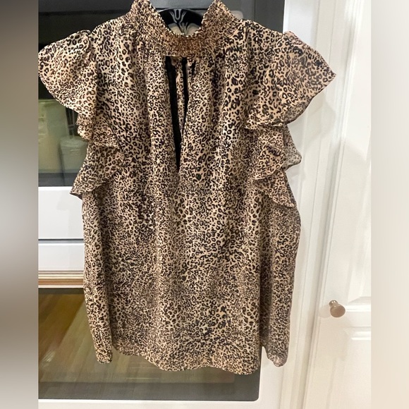 1 State Leopard Keyhole Mock Neck Blouse - Picture 8 of 10